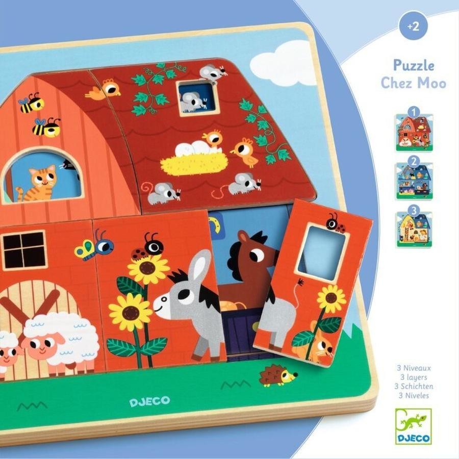 Djeco Chez Moo 3 Layer Wooden Puzzle
