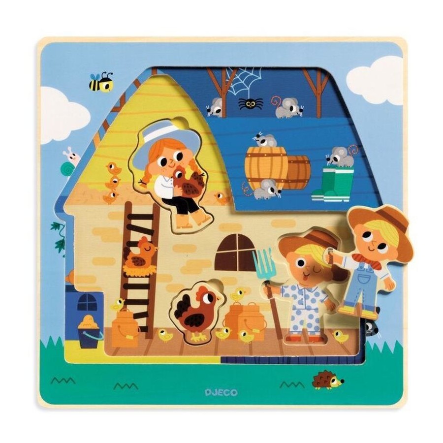 Djeco Chez Moo 3 Layer Wooden Puzzle