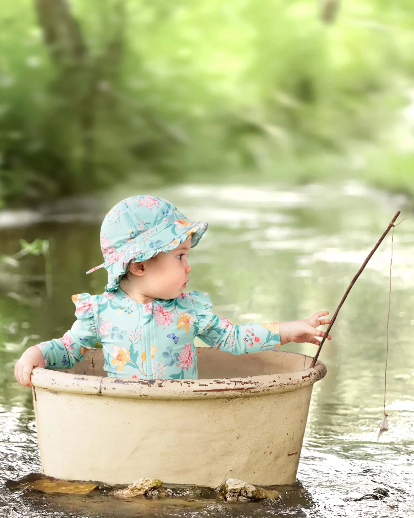 Toshi Swim Onesie L/S Ripple Waratah Mint