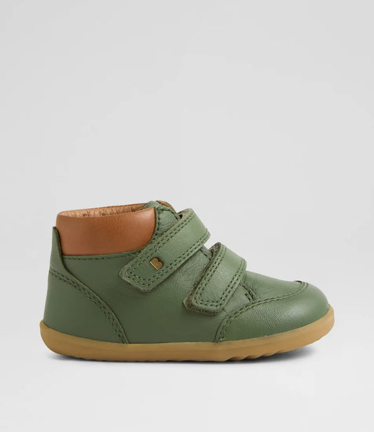 Bobux Step Up Timber Infant Bronze Green Leather Ankle Boots