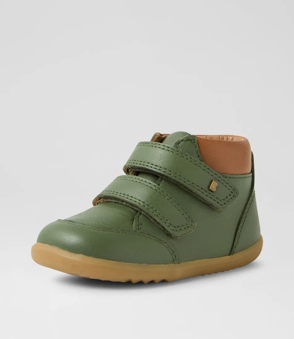 Bobux Step Up Timber Infant Bronze Green Leather Ankle Boots