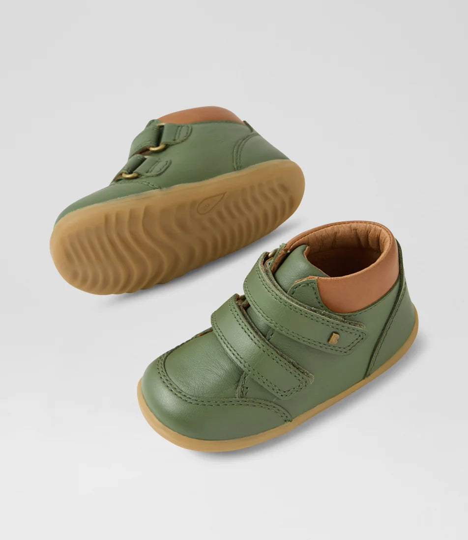 Bobux Step Up Timber Infant Bronze Green Leather Ankle Boots