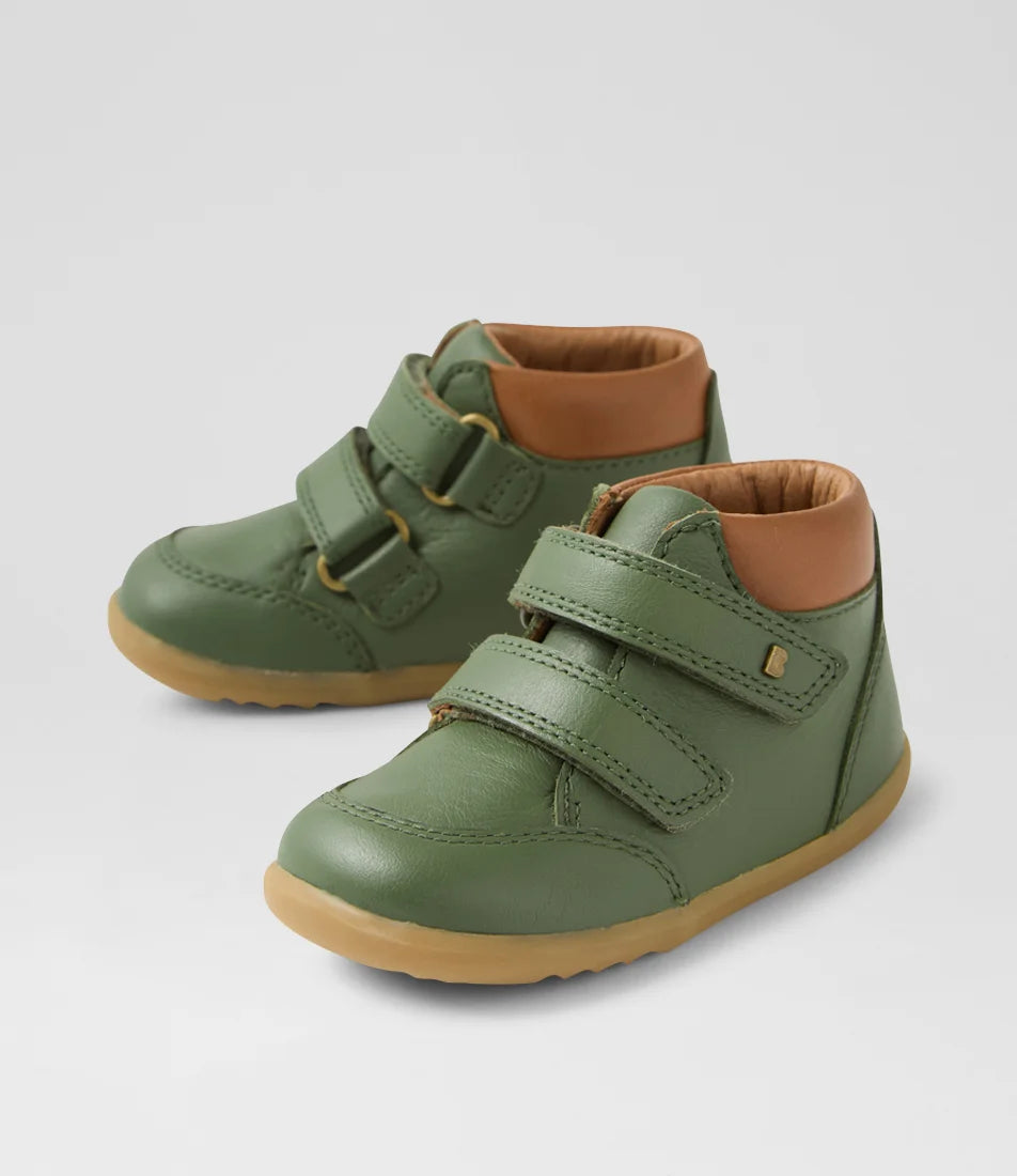Bobux Step Up Timber Infant Bronze Green Leather Ankle Boots