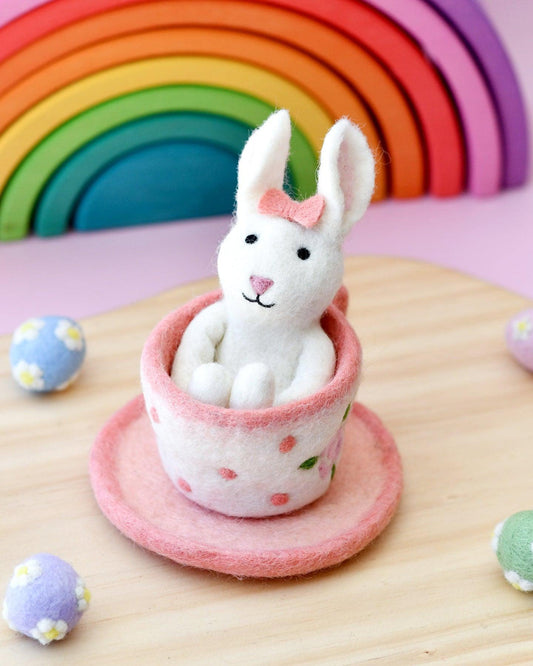 Tara Treasures Felt Rabbit in Tea Cup Toy
