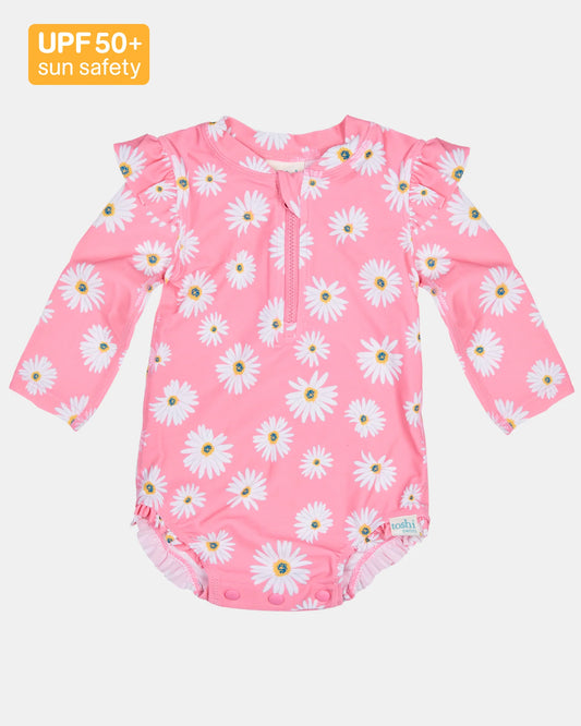 Toshi Swim Onesie L/S Ripple Daisy Watermelon