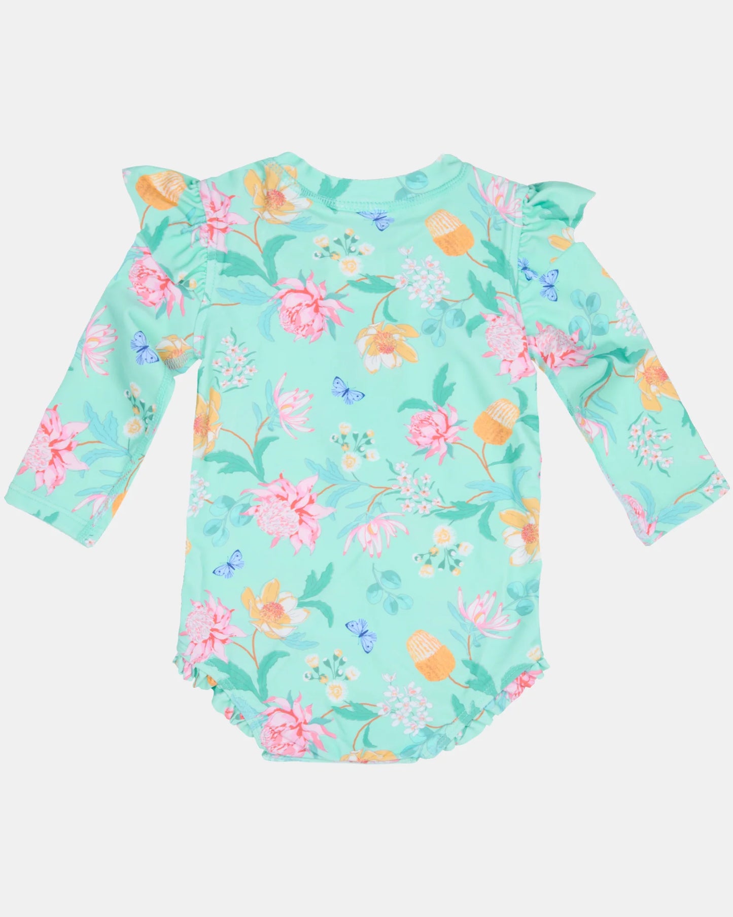 Toshi Swim Onesie L/S Ripple Waratah Mint