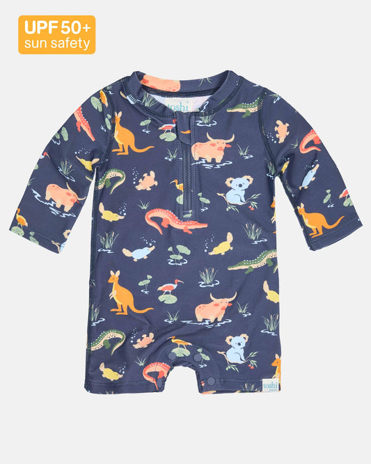 Toshi Swim Onesie L/S Splash Kakadu Moonlight