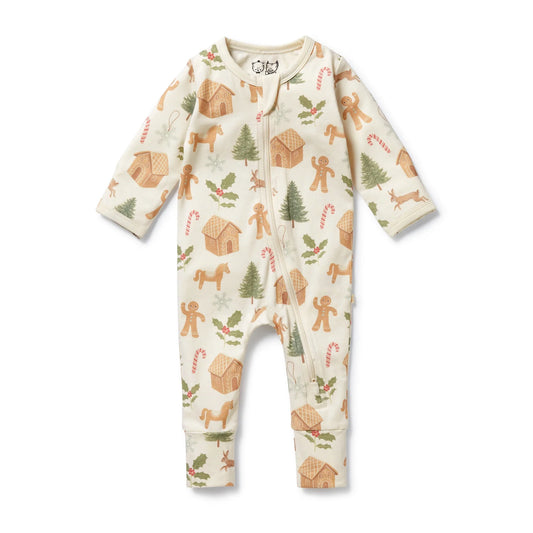 Wilson & Frenchy Holly Jolly Magic Organic Zipsuit with Feet