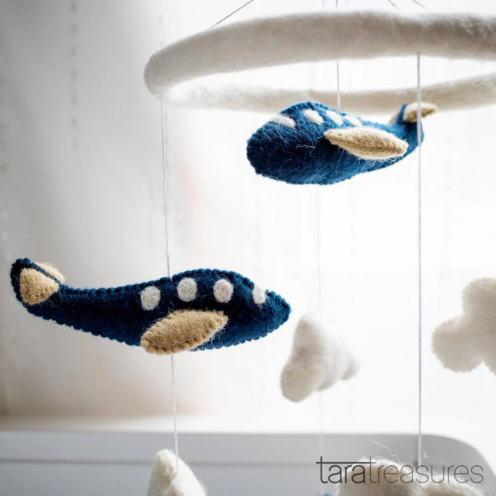 Tara Treasures Nursery Cot Mobile - Navy Blue Airplanes