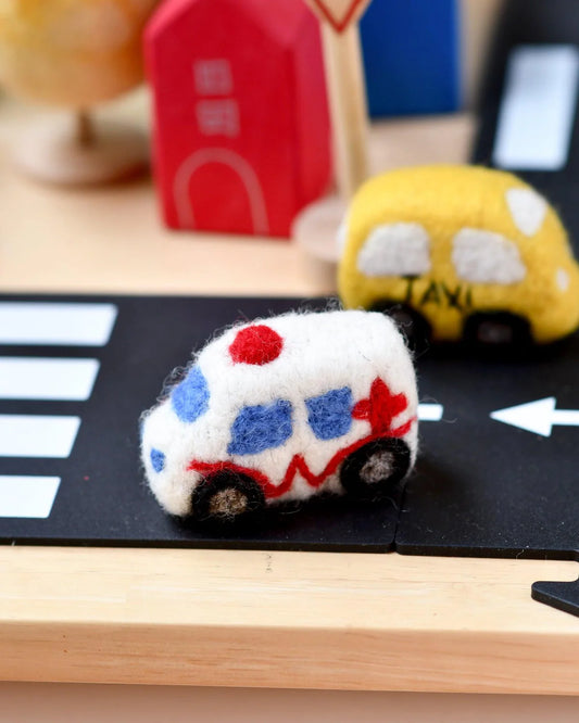 Tara Treasures Felt White Ambulance Toy