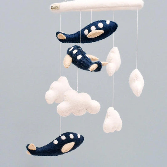 Tara Treasures Nursery Cot Mobile - Navy Blue Airplanes