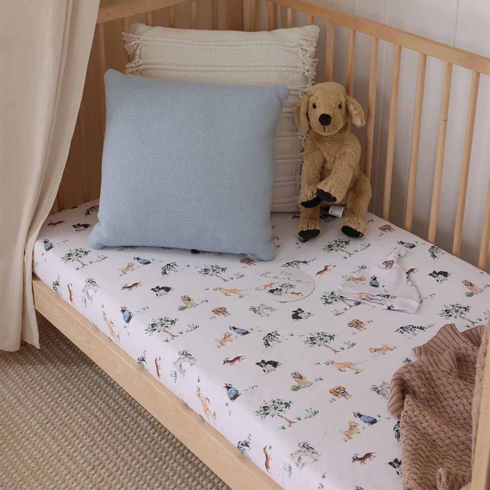 Snuggle Hunny Dog Park Organic Fitted Cot Sheet